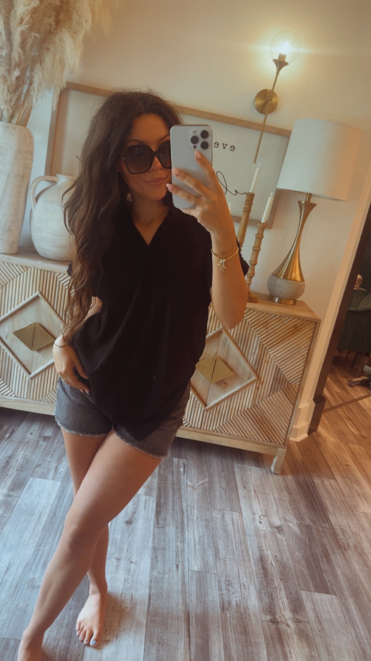 Black Textured Lightweight Top
