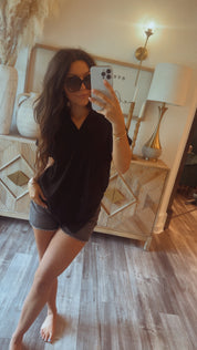 Black Textured Lightweight Top