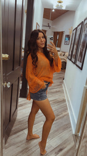 Chic Orange Knit Long Sleeve Cover Up Top