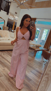 Pink And White Stripped Jumpsuit