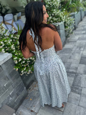 White And Floral Long Flowy Halter  Dress