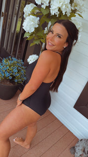 Black Sassy Open Stich One Piece Bathing Suit