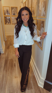 White Long Sleeve Chic Top With Built In Tank