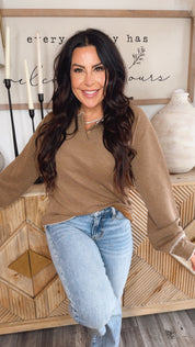 Brown Lounge Fit Microwaffle Sweater