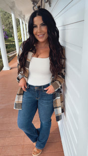 Chic Plush Brown White and Black Plaid Shacket