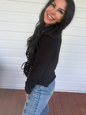 Black Pearl Studded Button Up Cardi