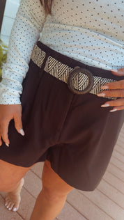 Stich and Co Chic Black Shorts With Cream Belt