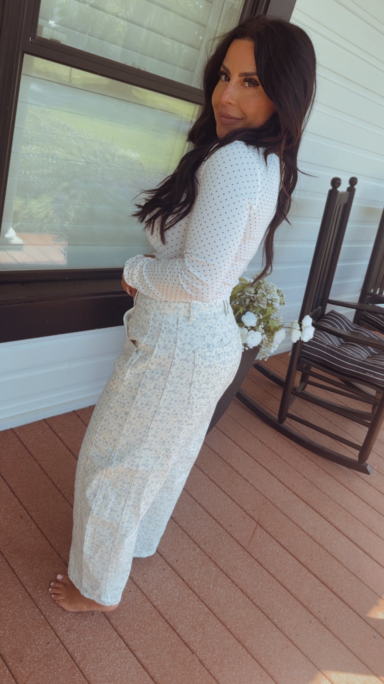 Stich and Co Chic White and Blue Floral Jeans