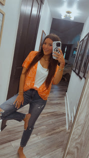 Ivory and Orange Chic Vneck Twist Front Top