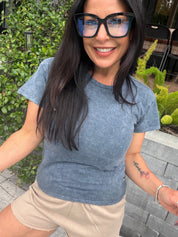 Ultra Soft Smokey Blue Wash Short Sleeve Top