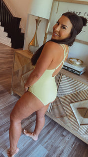 Chic Yellow and White Stich One Piece Bathing Suit