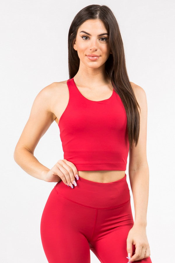 Yelete Red Strappy Back Longline Sports Bra Top 30a
