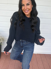 Navy Knit Long Sleeve Lightweight Sweater