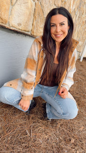 Camel Plaid Button Up Cozy Co Jacket
