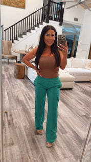 Emerald Green Flowy Cargo Rae Mode Straight Leg Joggers