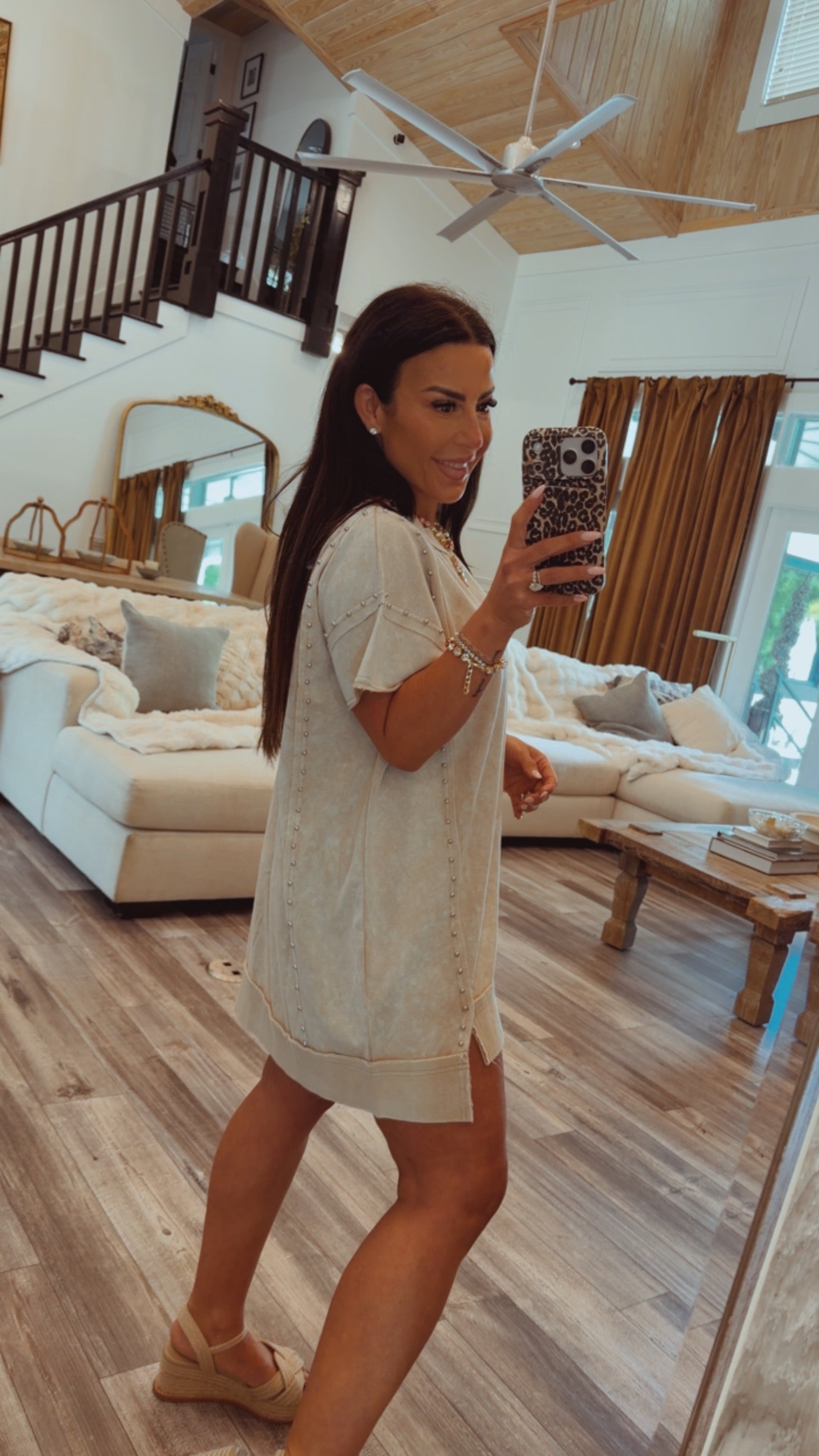 Taupe Acid Wash Quarter Zip Short Sleeve Top Stitch&CO