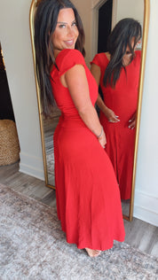 Red Cap Sleeve Maxi Dress   Cozy Co