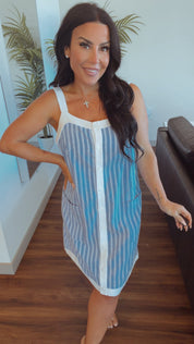 Cozy Co Light Blue and White Chic Tank Dress