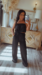 Black And Crystal Embellished Set Joggers and Crop