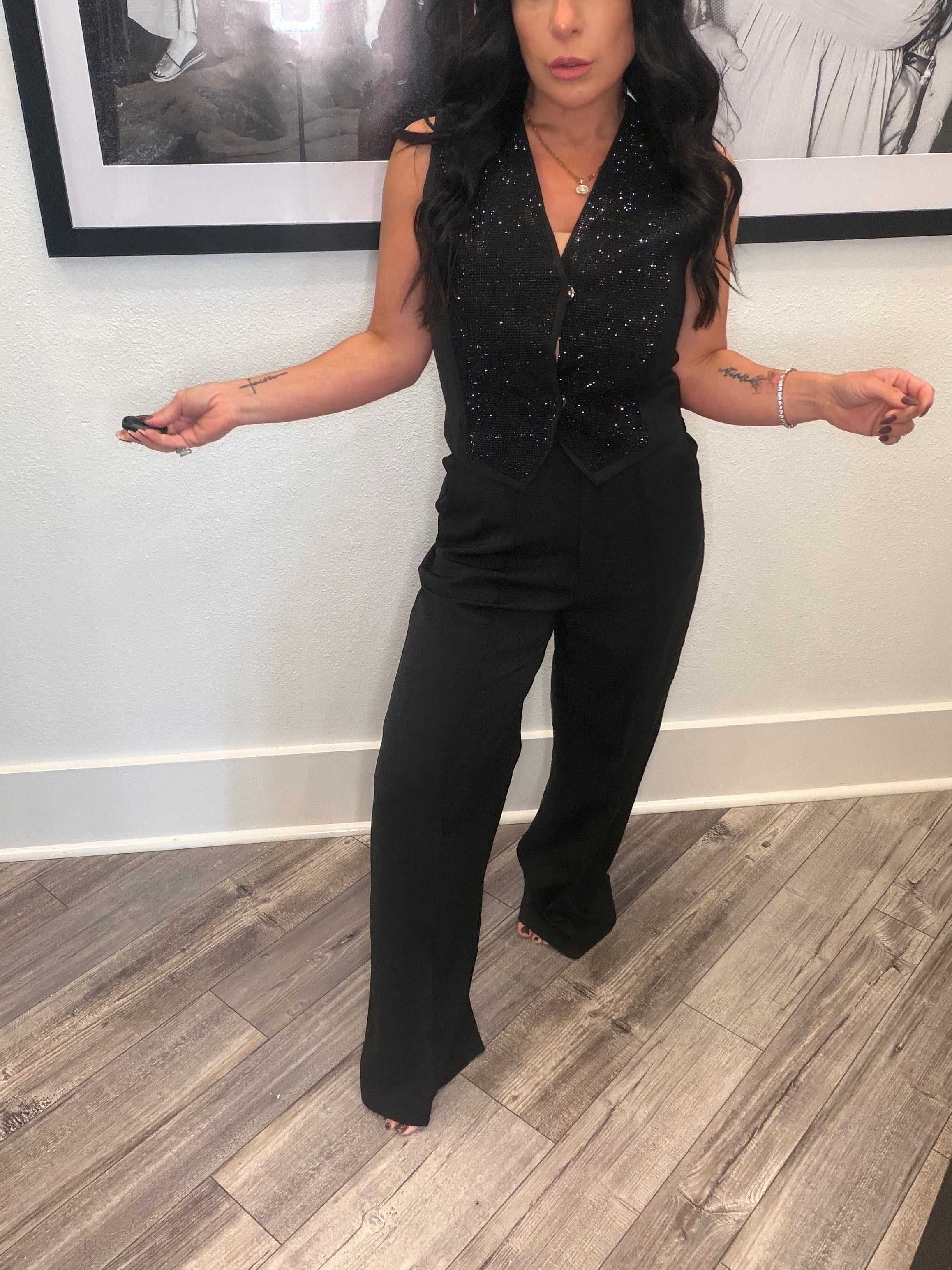 Diva Black Saprkle Vest and Pants Set