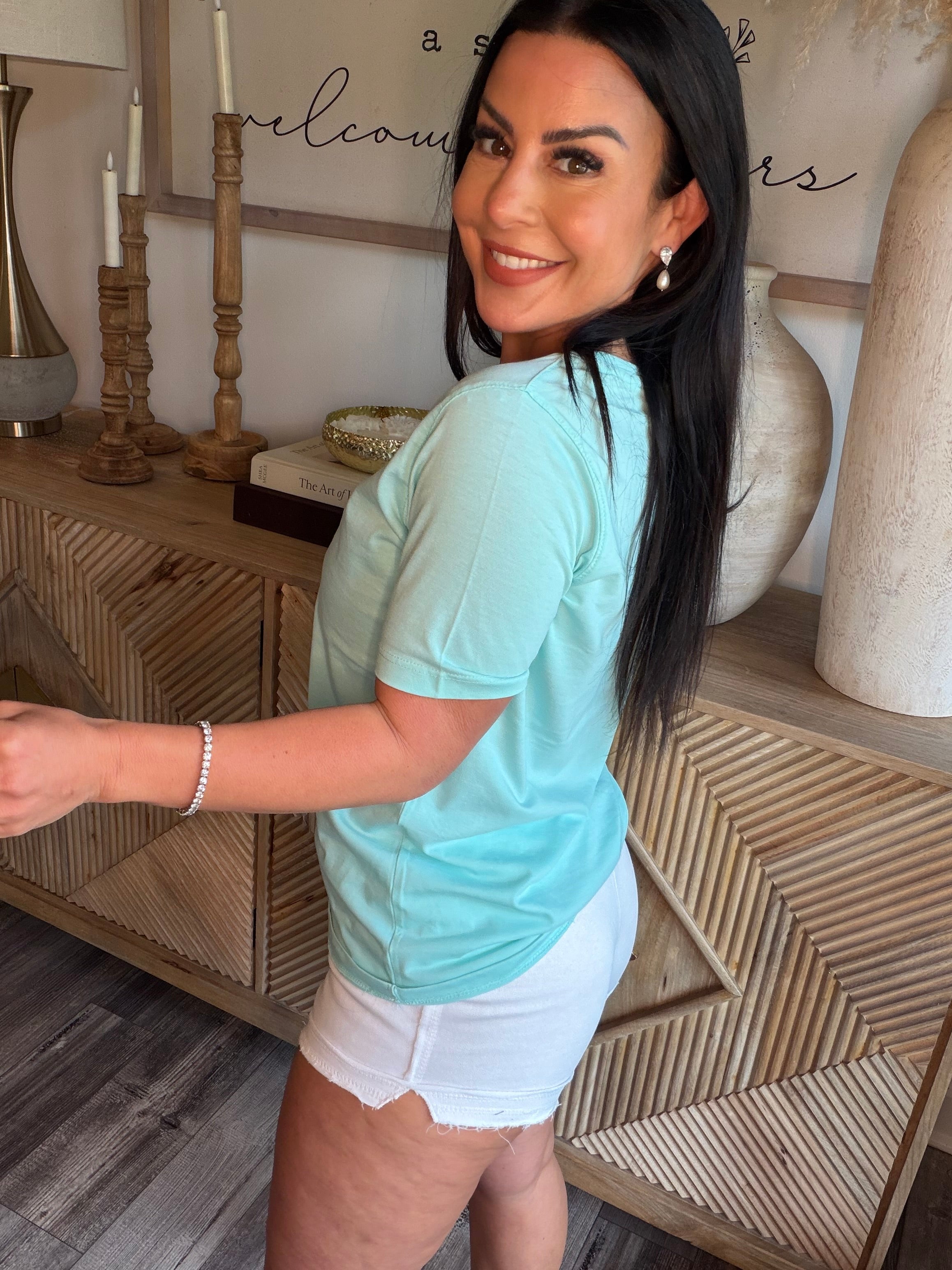 Aqua Vintage Vneck Everyday Top