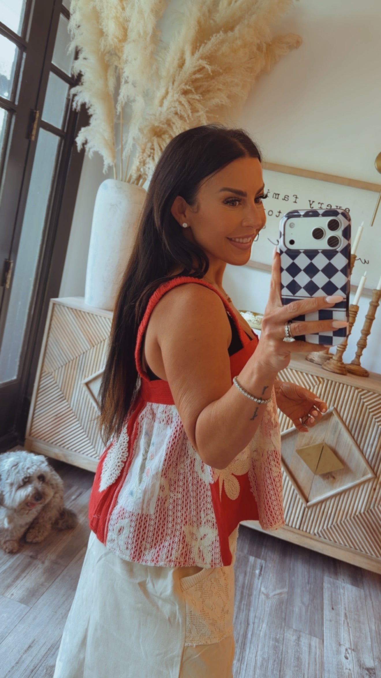 POL Ruby and White Lace Sleevless Top