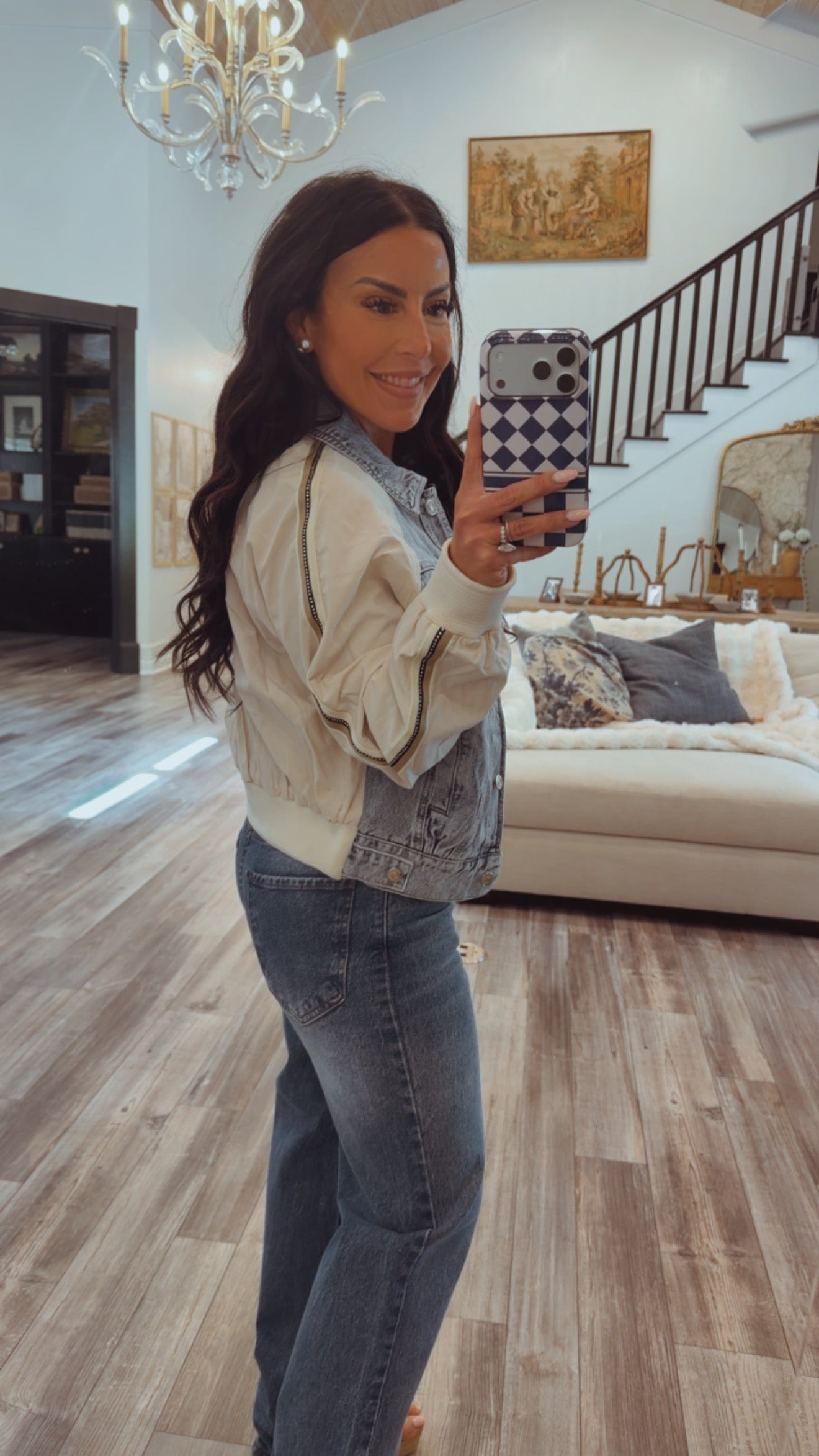 Chic Denim and Beige Jacket