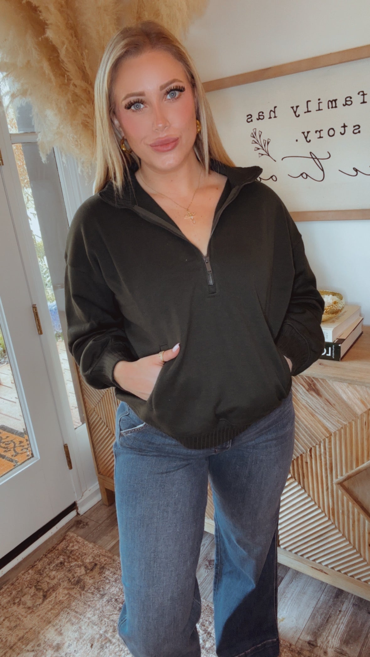 Ultra Soft 1/2 Dark Green 1/2 Zip Mock Neck Jacket