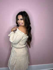 Khaki Ruffled Sleeve Dress