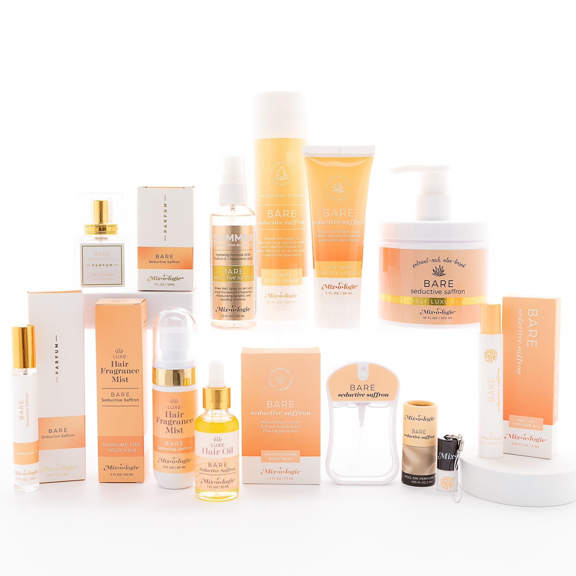 ALL-BARE_SEDUCTIVE_SAFFRON_collection_on_white_background_SNG_MBM_TSL_HAIR-MIST_HAIR-OIL_SHIMMER_BW_PFM-8ML_PFM-30ML_TUB_MRB.jpg
