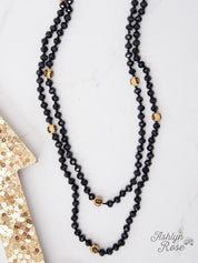 Curious Crystals, 60" Double Wrap Beaded Necklace in Black 8MM