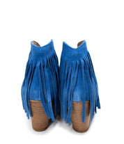 Amos Fringe Ankle Bootie in Blue Suede