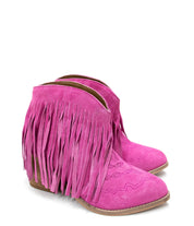 Amos Fringe Ankle Bootie in Magenta Suede