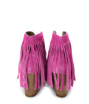 Amos Fringe Ankle Bootie in Magenta Suede