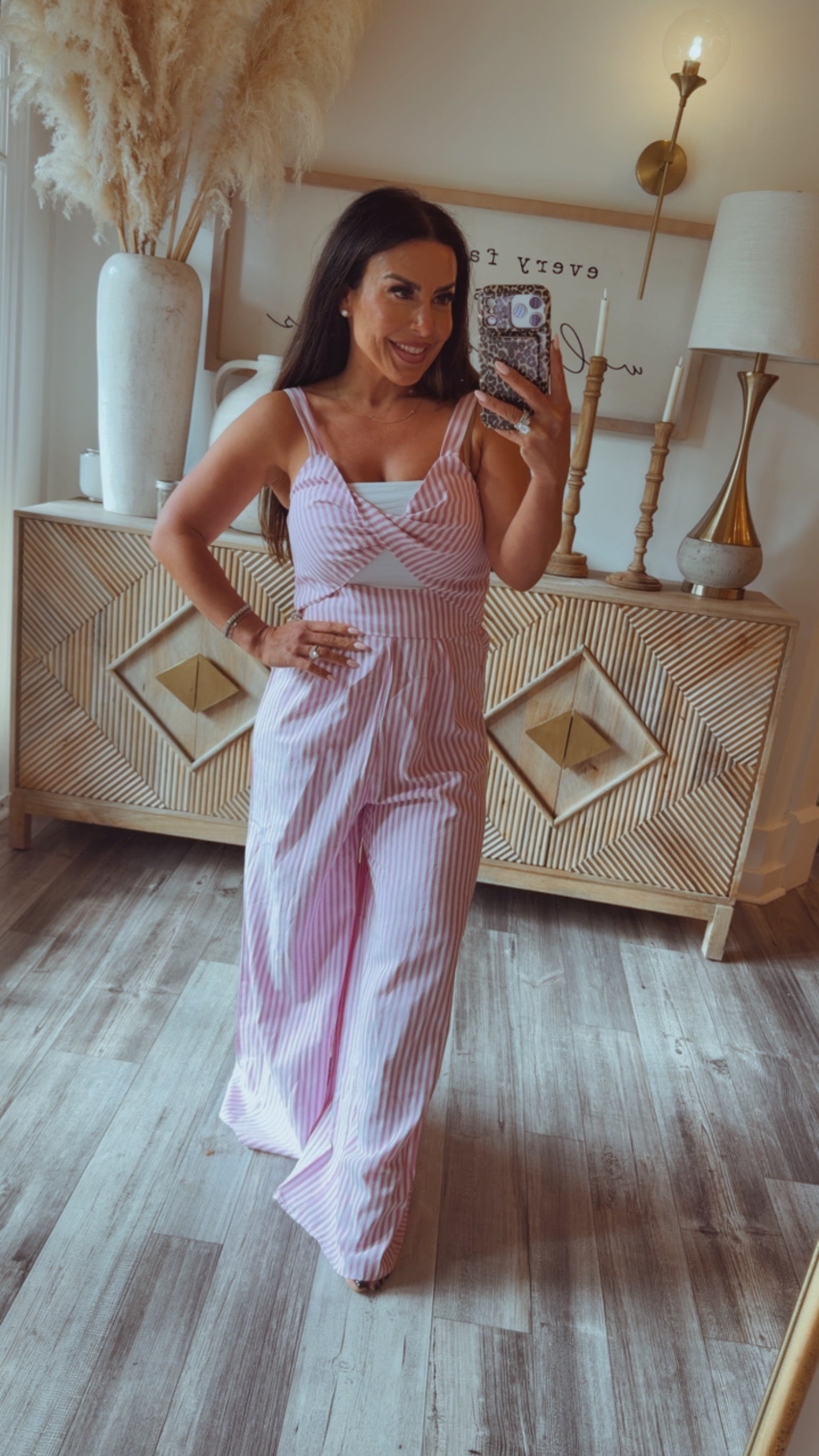 Pink And White Stripped Jumpsuit