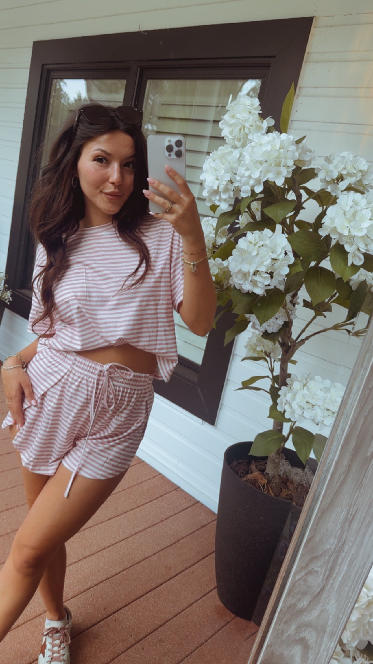 Pink and White Stripe Short Set