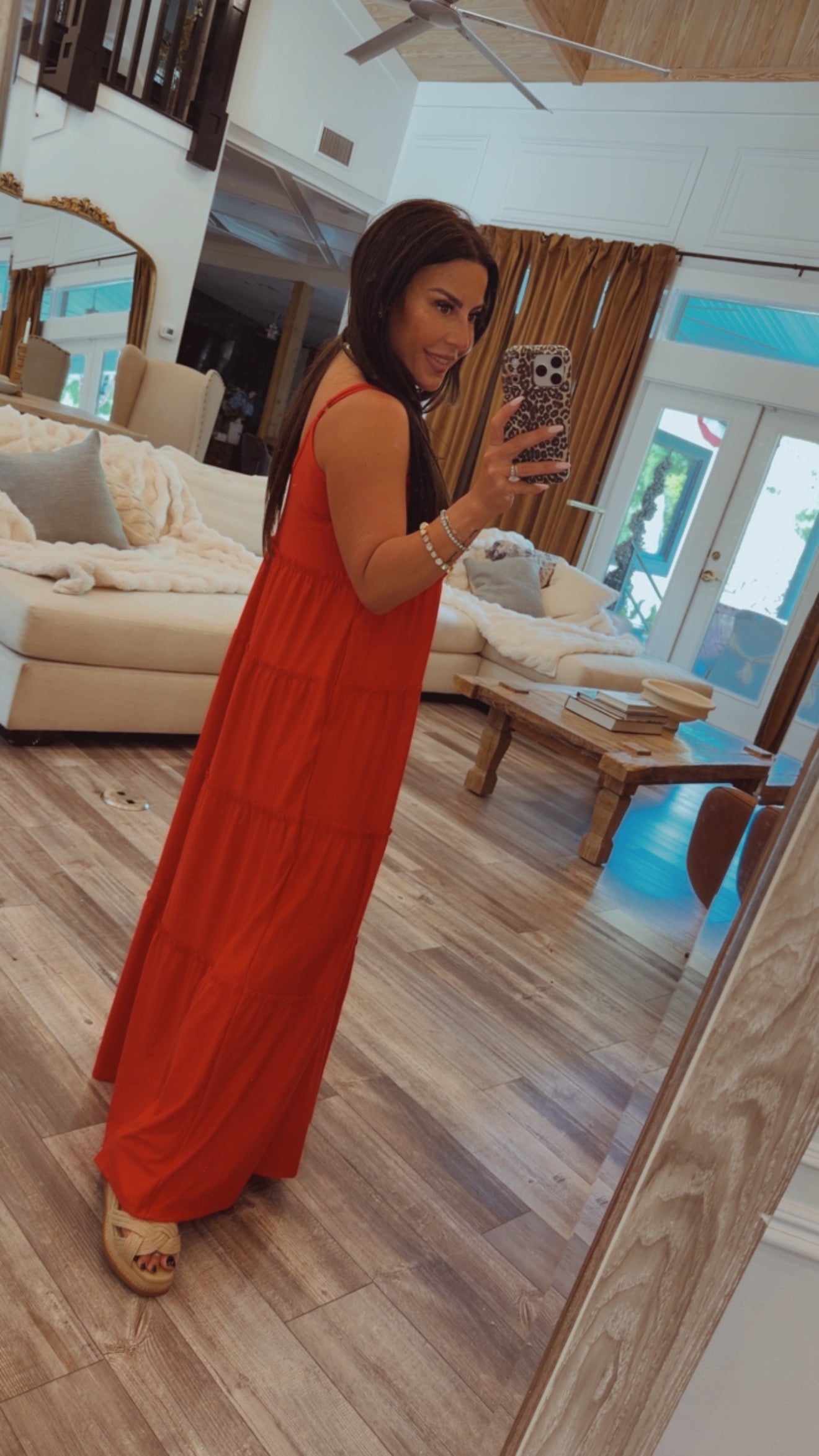 Chic Red Tiered Flowy Tank Dress