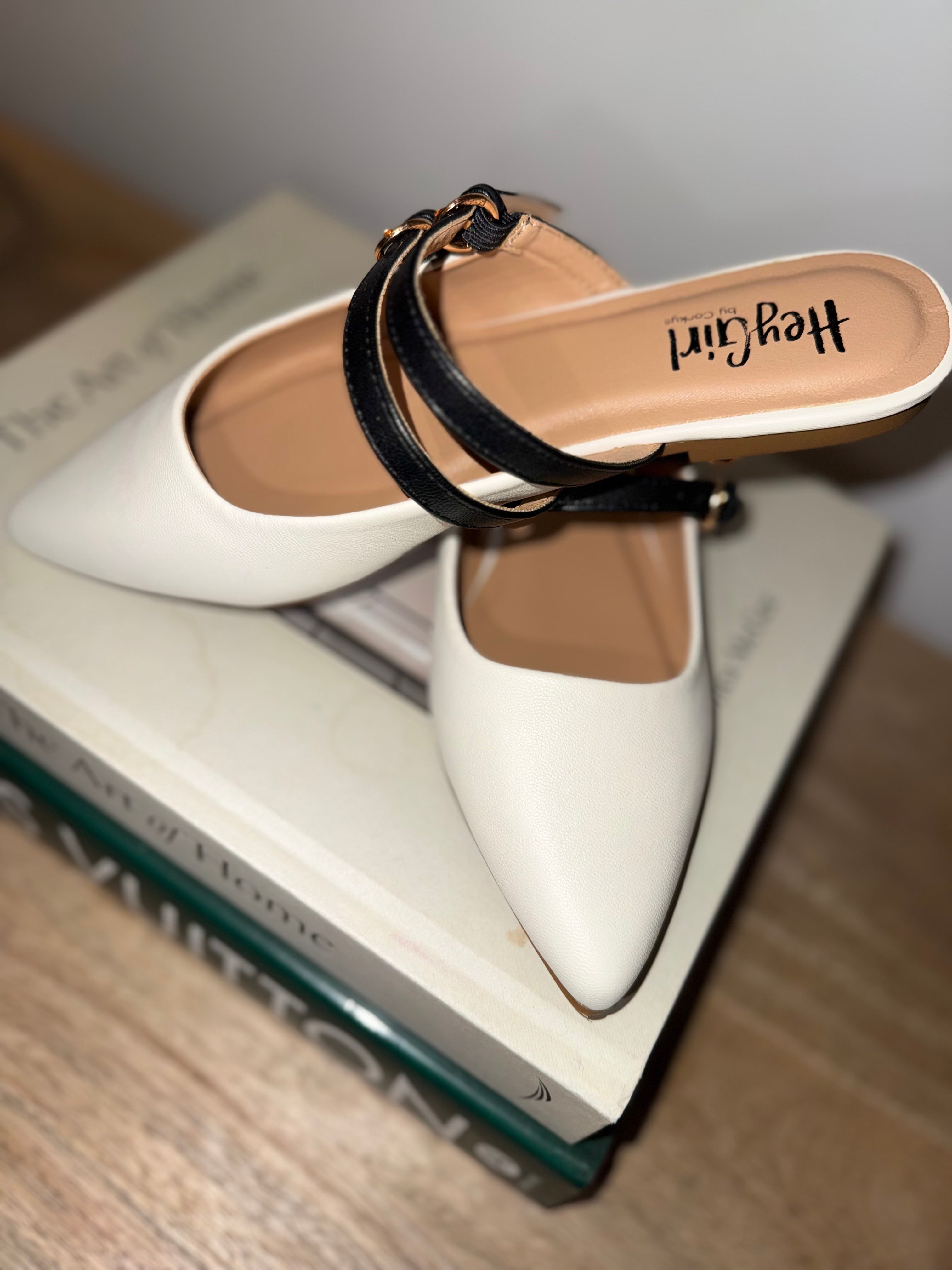 Corky Chic White and Black Strap Mule