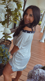 Ultra Soft White and Navy And White  Stars Top