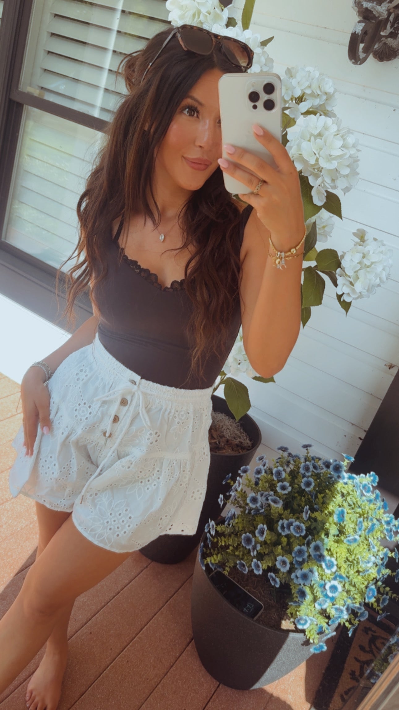 Off White Eyelet Lace Shorts