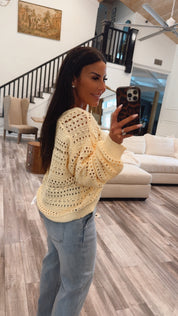 Ultra Soft  Yellow Knit Floral Button Pol Cardi