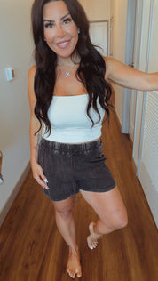 Cozy Co Black Acid Wash Knit Shorts