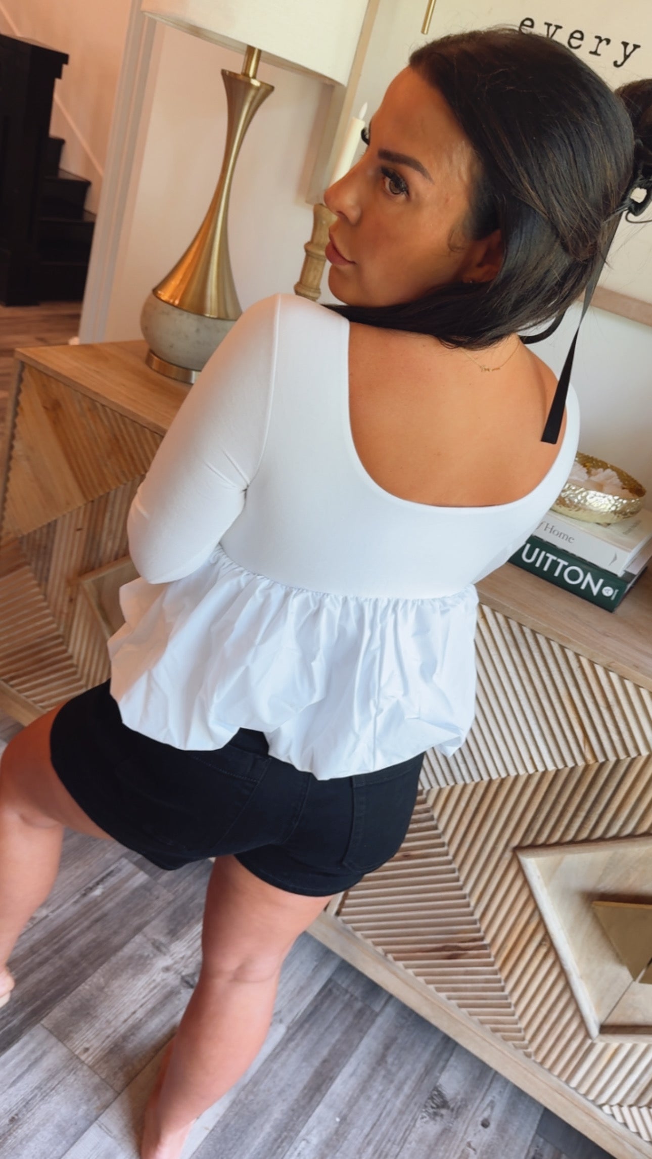 Ultra Soft White Long Sleeve Peplum Top