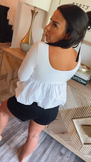 Ultra Soft White Long Sleeve Peplum Top