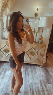 Pink and Yellow Floral Tank With Lace Trim