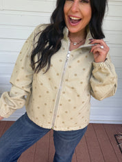 Taupe Dot Denim Zip Up Jacket