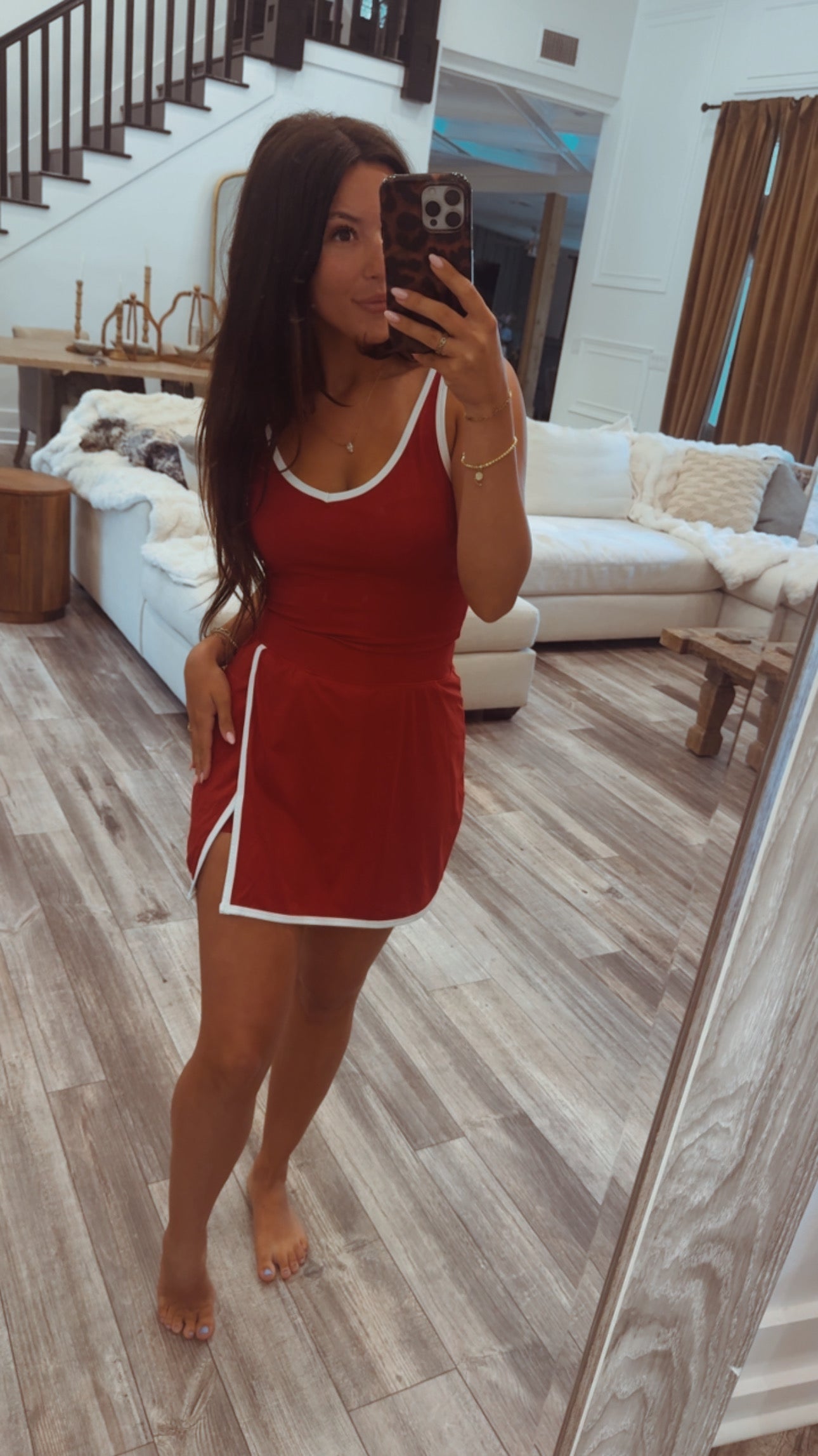 Ultra Soft  Crimson and white Top and Skort Athletic Set
