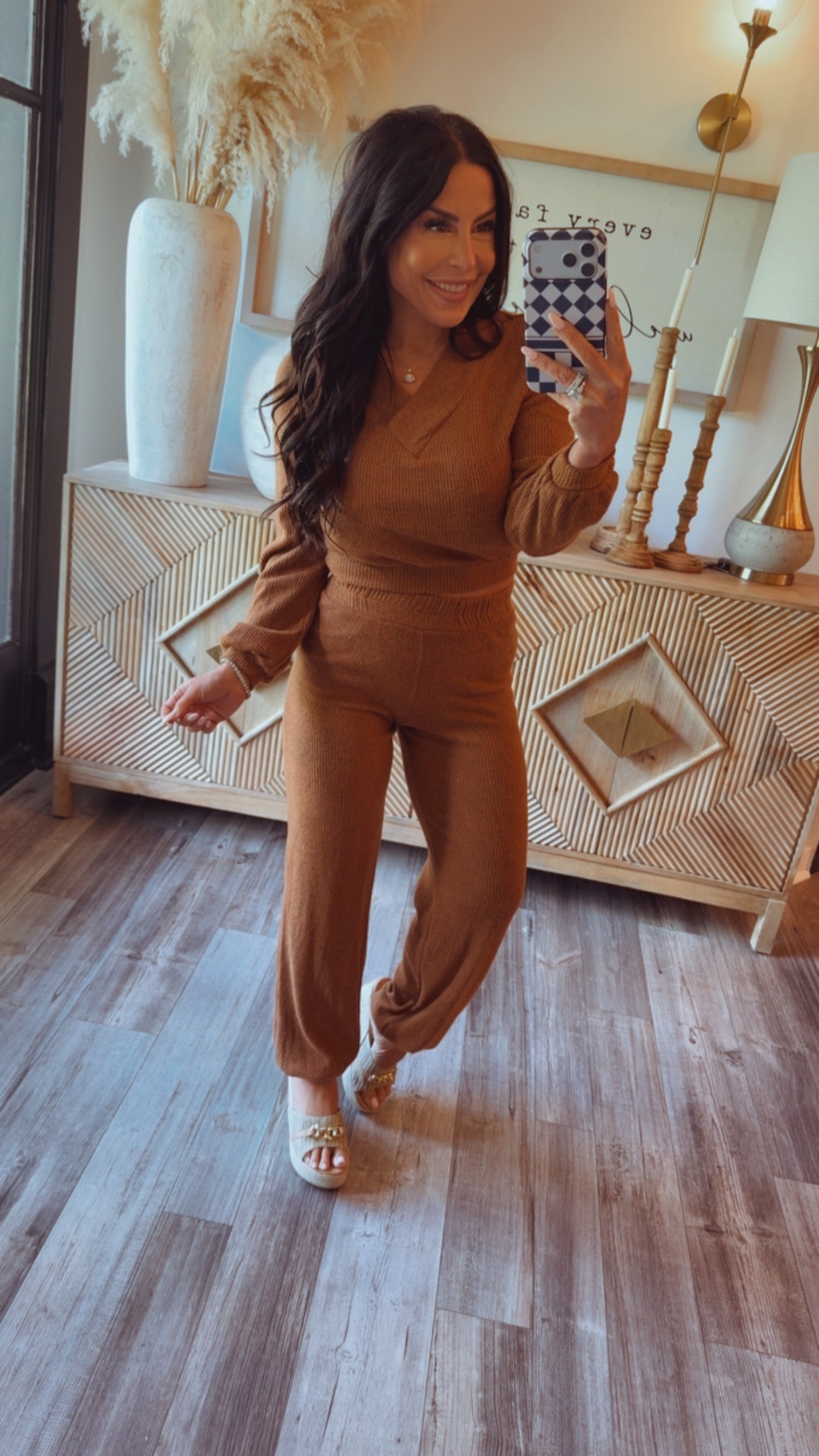 Heaven Honey Brown Soft Ribbed Long Sleeve Sweater