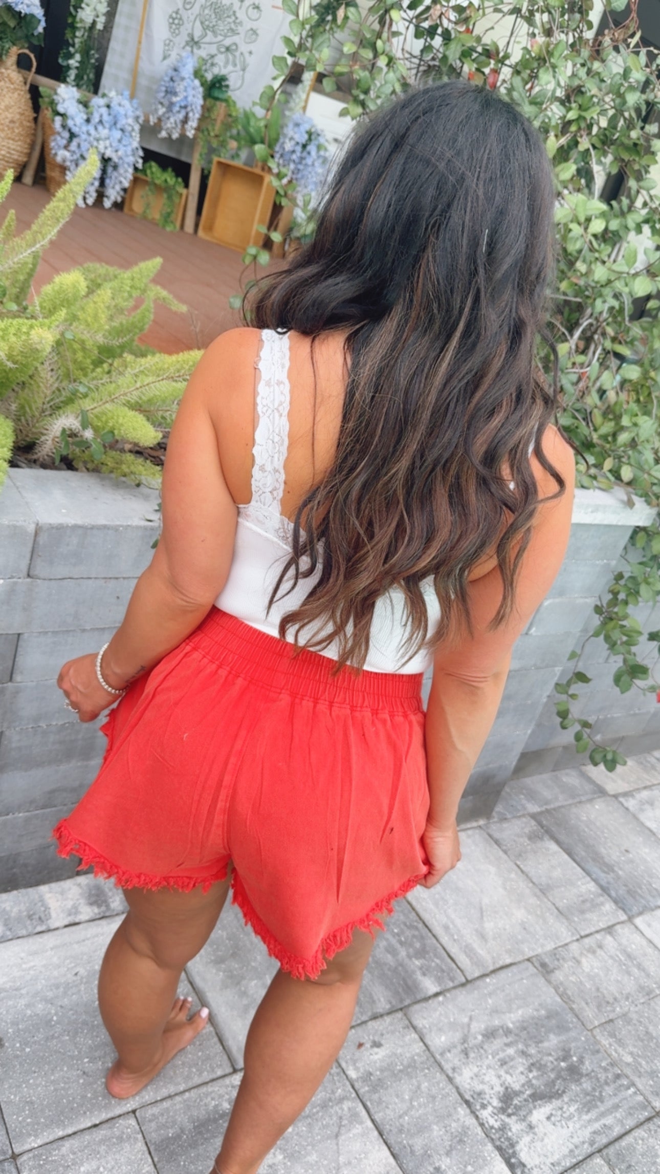 Red Denim and Crystal Embellished Skort