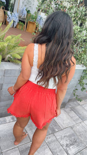 Red Denim and Crystal Embellished Skort